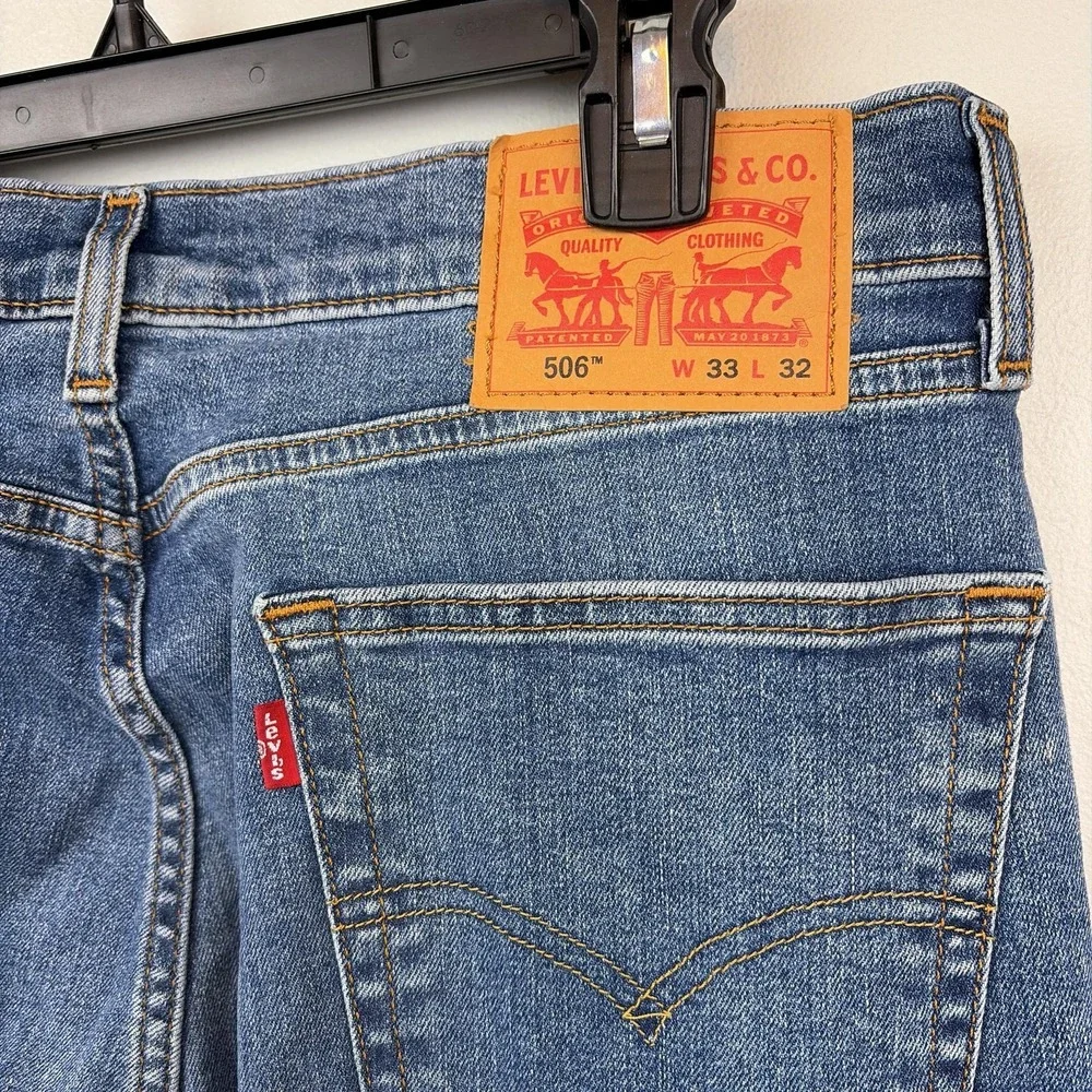 Levis 506‎ Jeans Mens 33x32 Blue Regular Straight Stretch Denim Medium Wash